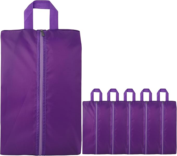 6pcs Portable Shoe Organizer, Travel Pouches with Zipper, Golf Shoe Bags, Clothes Bags, Soccer Cleats Bag Shoe Pouch for Gym, Waterproof, Odor-Resistant (Purple)