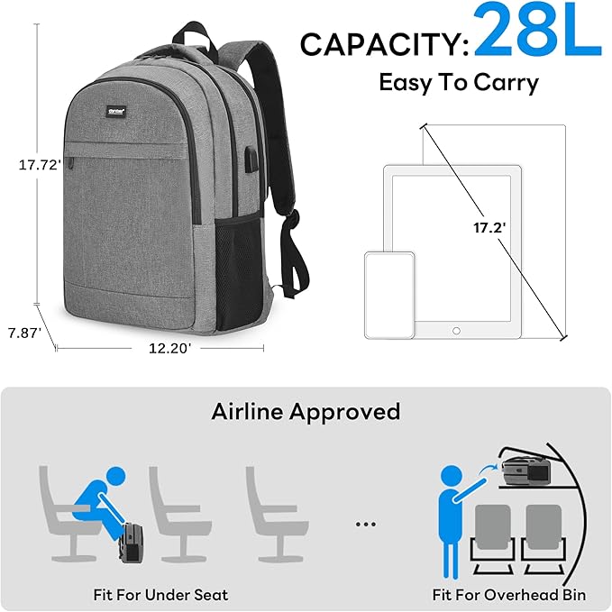 TANTOMI 17 Inch Travel Laptop Backpack for Men Women, Business Laptop Backpack with Anti Theft & USB Charging Port, Water Resistant Durable School Computer Backpack for Travel, Work, Daily Carry