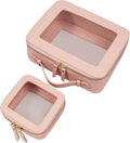 LETGO Clear Makeup Bag Set,Portable Travel Toiletry Bag Cosmetic Case for Women,Vegan Leather Make Up Pouch Organizer Pink Car Essentials for Girls Women (Mini+Large Pink)