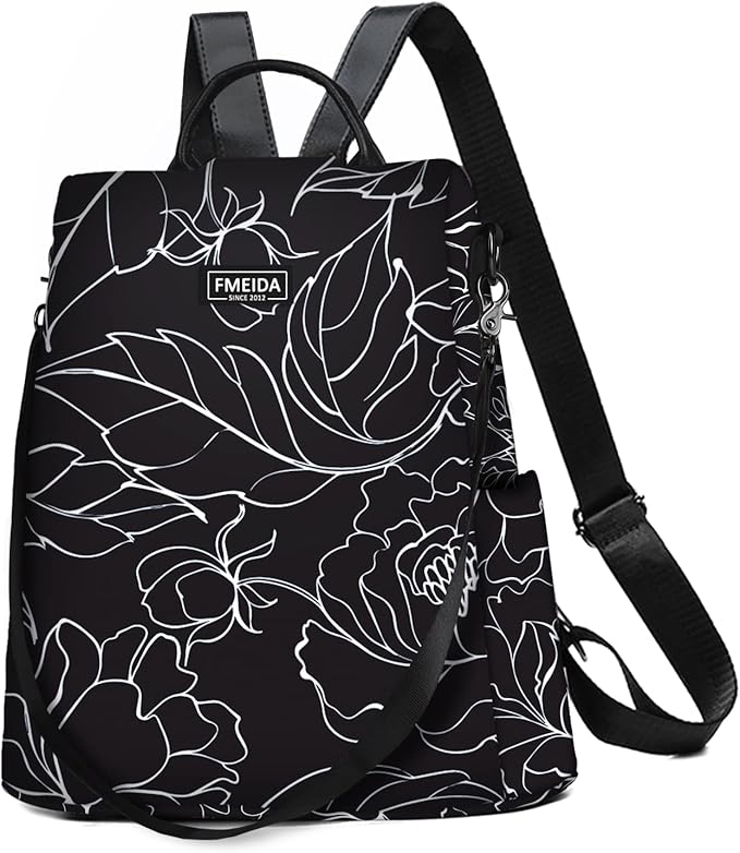 Fmeida Women's Anti-Theft Backpack Purse | Lightweight Travel Daypack for College, Work & Outdoor | Nylon Back pack with Minimalist Floral Design