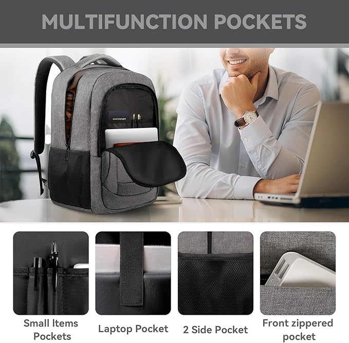 AREYTECO Travel Backpack, 18.4 Inch Extra Large Laptop Backpack Airline Approved, Business Anti Theft Sturdy Work Computer College High School Backpack Bag Fits 18 Inch Notebook for Men Women, Grey
