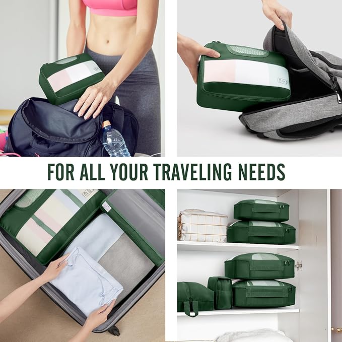 Veken 10 Set Packing Cubes for Travel Essentials, Suitcase Organizer Bags in 4 Sizes, Carry-On Luggage Accessories with Large Laundry Bag & Passport Holder, Must-Have for Airplane, Road Trip & Camping