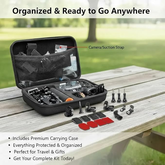 Accessories Kit for DJI OSMO Action 6, 70m Waterproof Housing Case, Tempered Glass Screen Protector, Floaty Bobber Grip, Large Carrying Case, Mounts Chest/Head/Handlebar