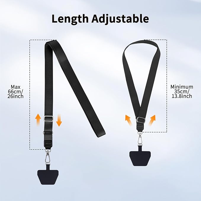 CACOE Phone Lanyard 2 Pcs Adjustable Neck Strap,4 Pcs Patches,Multifuctional Patch Polyester Phone Lanyards Compatible with Most Smartphones(Black+Black)