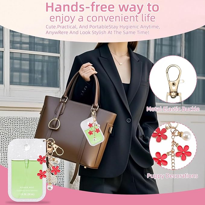 Silicone Case Compatible with Touchland Hand Sanitizer Spray Mist 1 oz with Flower keychain