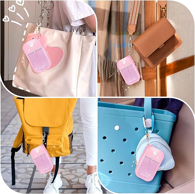 Palksky Hand Sanitizer Spray Case for Touchland,Protective Case with Keychain for Power Mist and Glow Mist1 fl oz(Glitter Sequin Pink and White and Blue),Travel Size