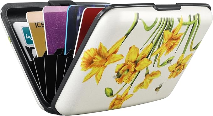 ELFISH Mini RFID Aluminum Wallet Credit Cards Holder Business Card Case Metal ID Case for Men Women(Yellow Narcissus)