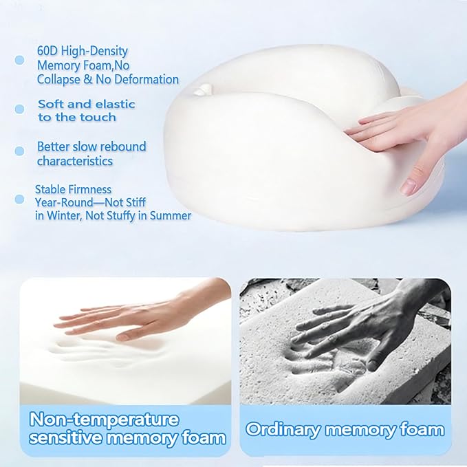Travel Neck Pillow- 360° Ergonomic Memory Foam Travel Neck Pillow Airplane,Premium Breathable Relief Neck Pain for Long Flights,Car & Office (Gray)