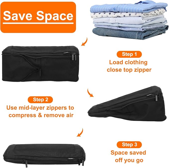 HARFINGTON Compression Packing Cube for Suitcases 34x18x13cm Lightweight Luggage Organizers Bag Travel Essentials Compression Bags for Carry on Suitcases, Black