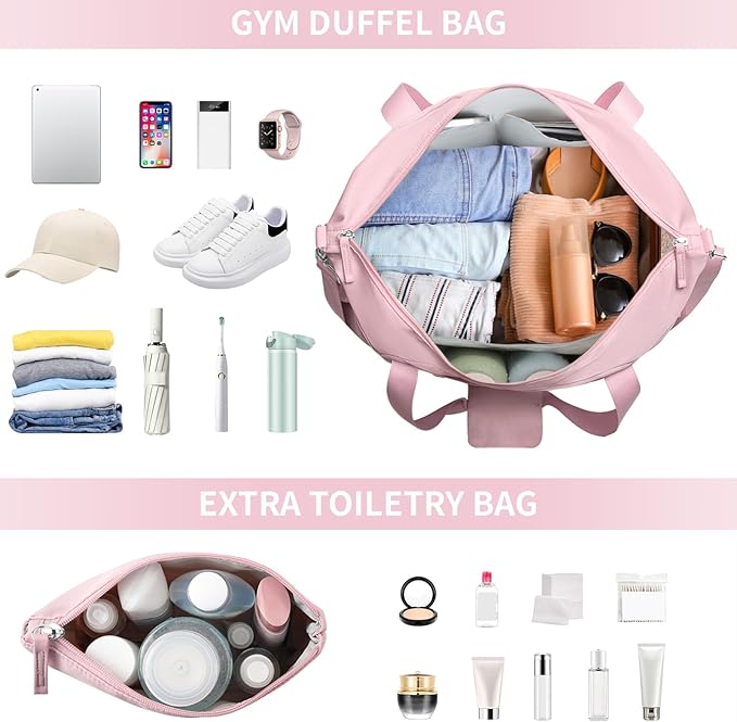 ETRONIK Gym Bag for Women, 45L Carry On Travel Duffel Bag with Shoes Compartment, Weekender Overnight Bag with Wet Pocket for Women, Travel, Gym, Weekend, Large Size