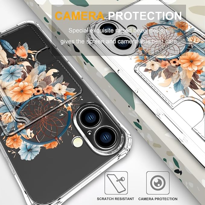Compatible with iPhone 17 Case Card Holder for Women Cute Design,Wallet Phone Cases Transparent Cool Kawaii Protective (Clear Dreamcatcher Dream Cather)