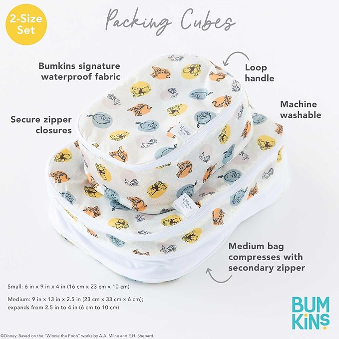 Bumkins Disney Packing Cubes for Travel Bag, Organize Luggage with Compression Bags, Essential Traveling Accessories, Pack Carry On Suitcase for Clothes or Toiletries, Set of 2 Sizes, Winnie the Pooh