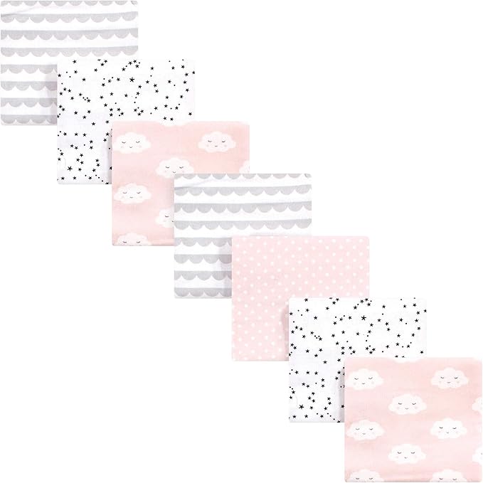 Hudson Baby Unisex Baby Cotton Flannel Receiving Blankets Bundle, Pink Clouds, One Size