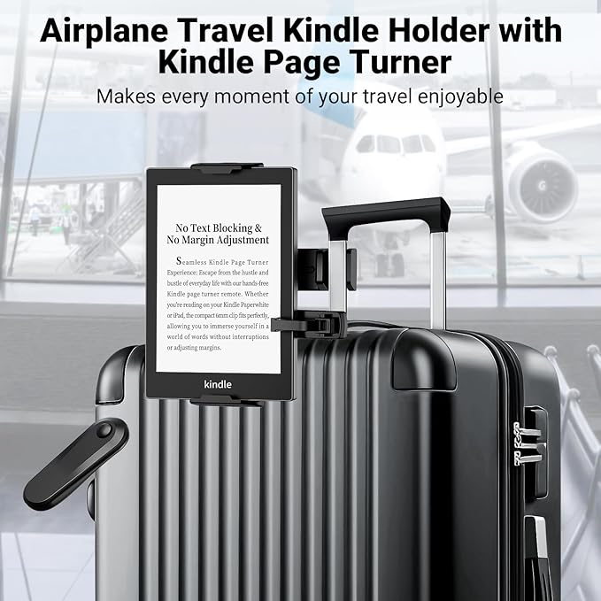 Tablet Holder Mount for Kindle Reading in Airplane or Table with Page Turner Remote, Travel Essential Handsfree Tablet Stand for Flying, Wireless Page Turner and Holder Arm Fits 5.9″–9.8″ Devices