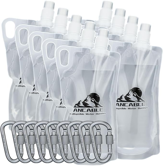 Ancable 33oz Collapsible Water Bottles, 9-Pack Reusable Travel Foldable Water Bottles for Hiking Camping Running Bike, BPA-Free Water Bottle