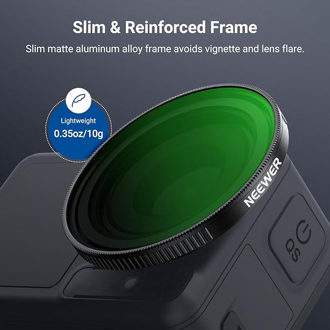 NEEWER Variable ND Filter Compatible with DJI Osmo Action 5 Pro/4/3, ND2-32 1-5 Stops Snap On Multicoated HD Optical Glass Neutral Density Action Camera Lens Filter Accessories