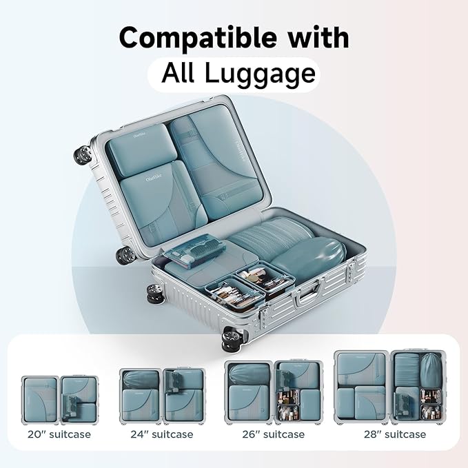 11 Set / 9 Set Packing Cubes for Travel,Gifts for Women Mom Kids,TSA Approved Bags for Makeup, Cosmetic, Toiletry, Organizers for Suitcase Carry On,Cruise Essentials Airplane Accessories,Blue Gray
