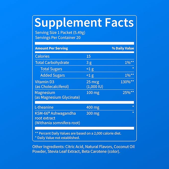 Nello Supercalm Powdered Drink Mix, Cortisol Reducer* and Sleep Aid Supplement, L Theanine, Ksm-66 Ashwagandha, Magnesium Glycinate, Vitamin D 3, No Sugar, Non GMO, On The Go, 20 Ct, Passion Colada
