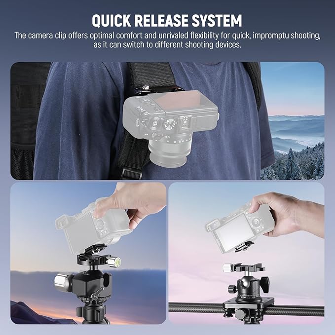 NEEWER Backpack Camera Clip Mount with Square QR Plate, Upgraded Safety Latch, Quick Release Camera Belt Clip Backpack Strap Compatible with PD QR System Canon Nikon Sony DSLRs, GP67