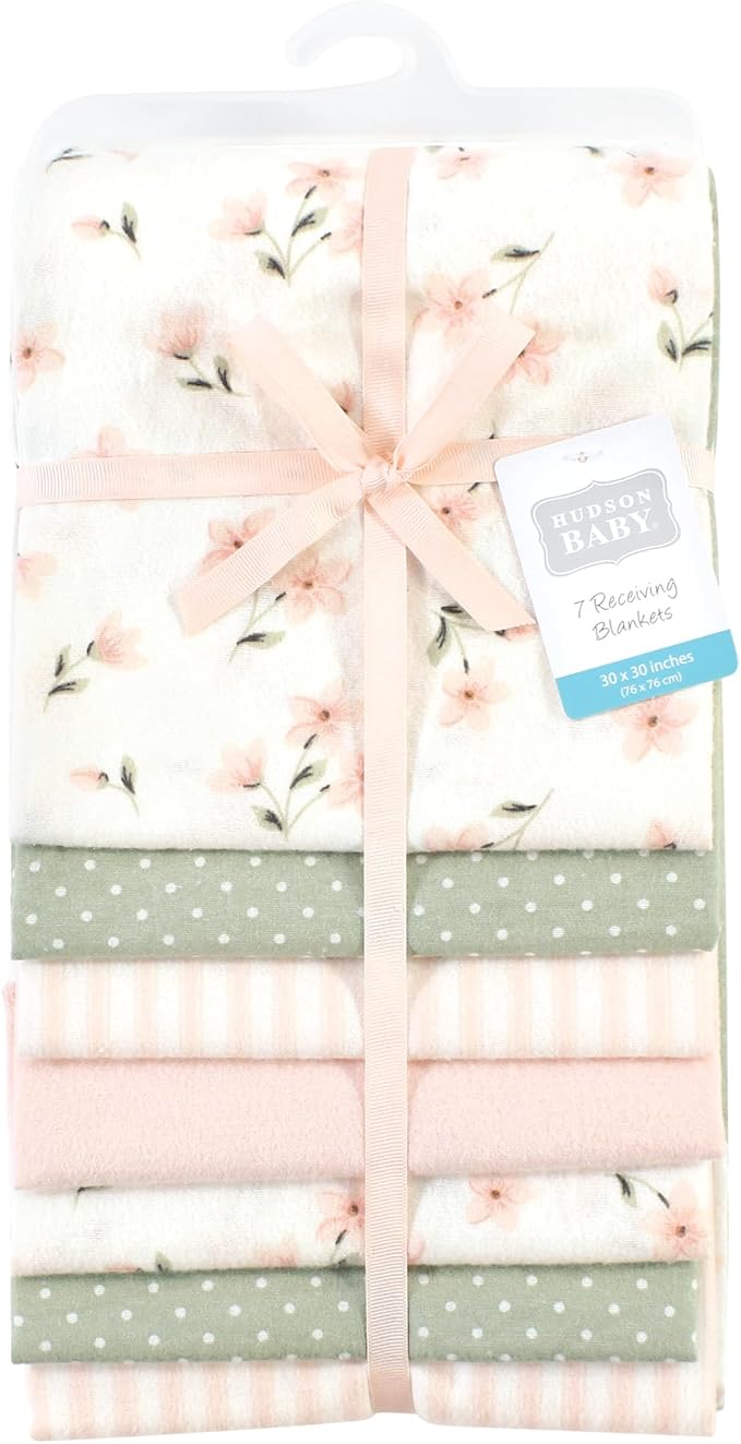 Hudson Baby Unisex Baby Cotton Flannel Receiving Blankets Bundle, Pink Dainty Floral, One Size (Pack of 2)