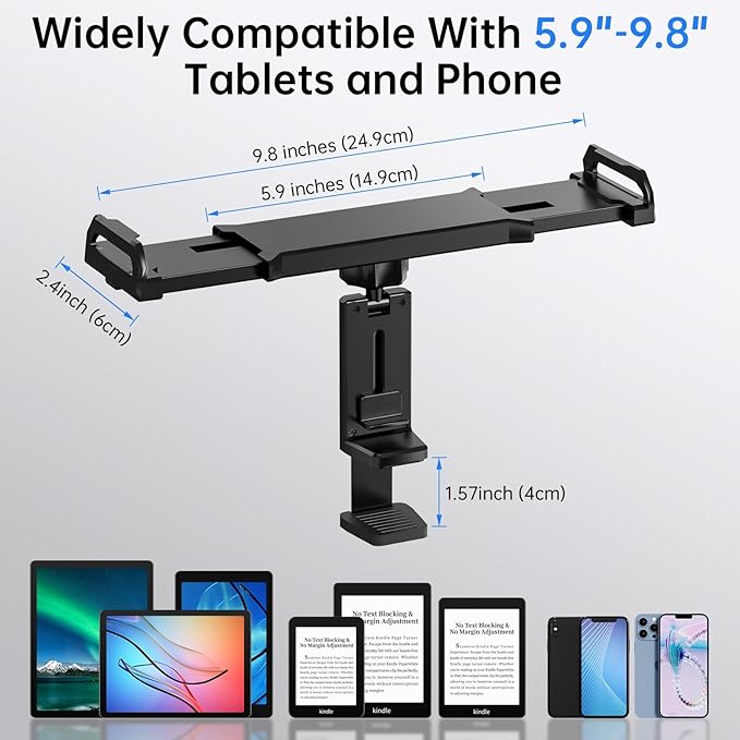 Tablet Holder–Airplane iPad/Kindle/Phone Holder Mount for iPad & Tablets, Travel Tablet Stand for Plane Seat Back, Kitchen and RV, Fits 5.9"-9.8" Devices, Release Hands Flight Accessories