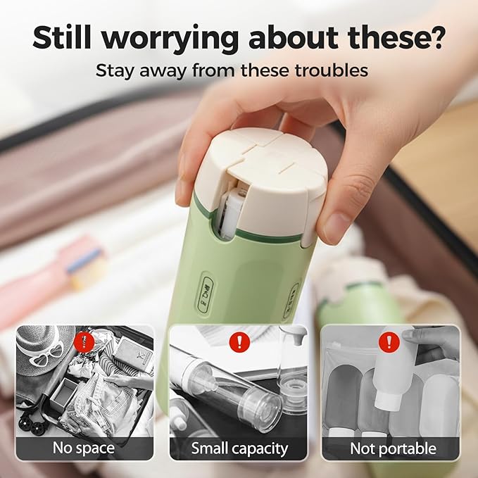 4 in 1 Travel Dispenser Bottle, 2026 New Travel Bottles for Toiletries, Toiletries Bottle for Travel, Compact Travel Shampoo and Conditioner Containers for Shampoo Lotion (White and Green)