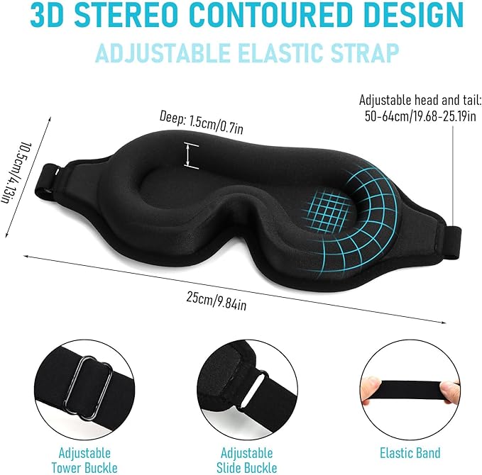 FlyCoco Blackout Eye Mask for Sleeping, 3D Contoured Cup No Pressure Sleep Mask with Adjustable Strap, Ultra-Thin Sides Breathable Lightweight Soft Eye Cover for Men Women Home Travel Airplane Party