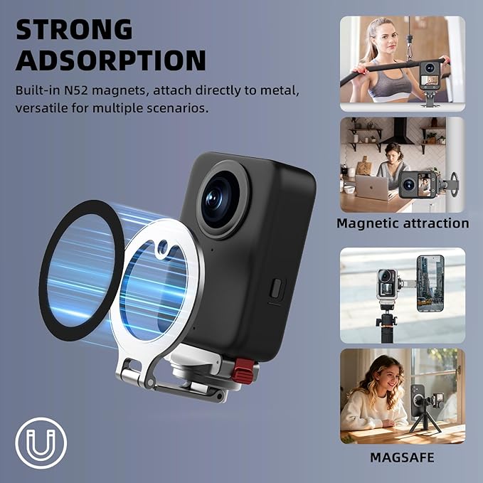 BRDRC Action 5 Pro Magnetic Stand Base, Quick Release Adapter Aluminum Alloy 360° Adjustable Mount for Osmo 360/4/3 Accessories, for MagSafe Phone Stand Desktop Holder with 1/4” Screw Hole