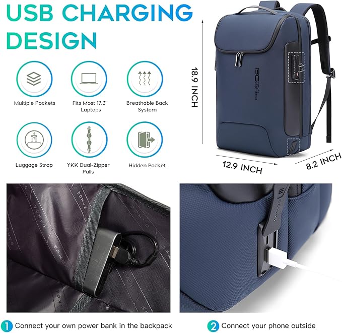 BANGE 17.3 Inch Business Laptop Backpack: Anti-Theft with USB Port & TSA Lock, Waterproof Zippers, Large Travel Commuter Bag