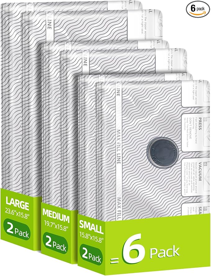Travel Vacuum Storage Bags, 6 Pack Carry-On Size for Luggage and Suitcase, Vacuum Storage Bags, Vacuum for Bags Storage, Space Saver for Clothes & Clothing - 80% Space Saver(No pump)