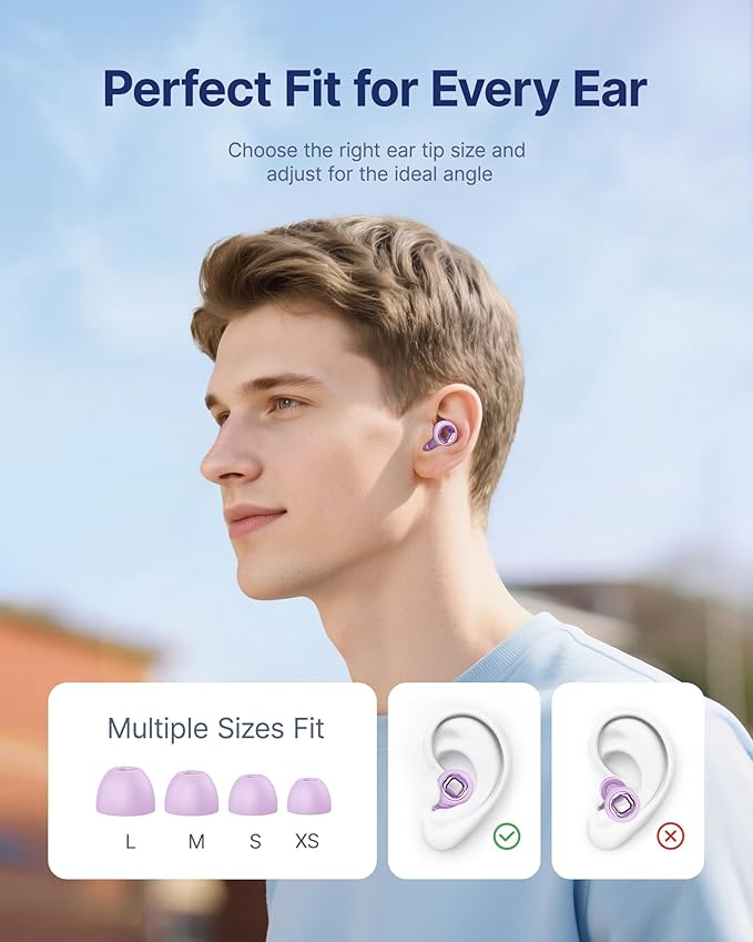 Ear Plugs for Sleeping Noise Cancelling, 45dB Reusable Earplugs for Noise Reduction, Hearing Protection Ear Plugs with 8 Ear Tips, Soft Silicone Earplugs for Sleep, Concerts, Snoring, Study (Purple)
