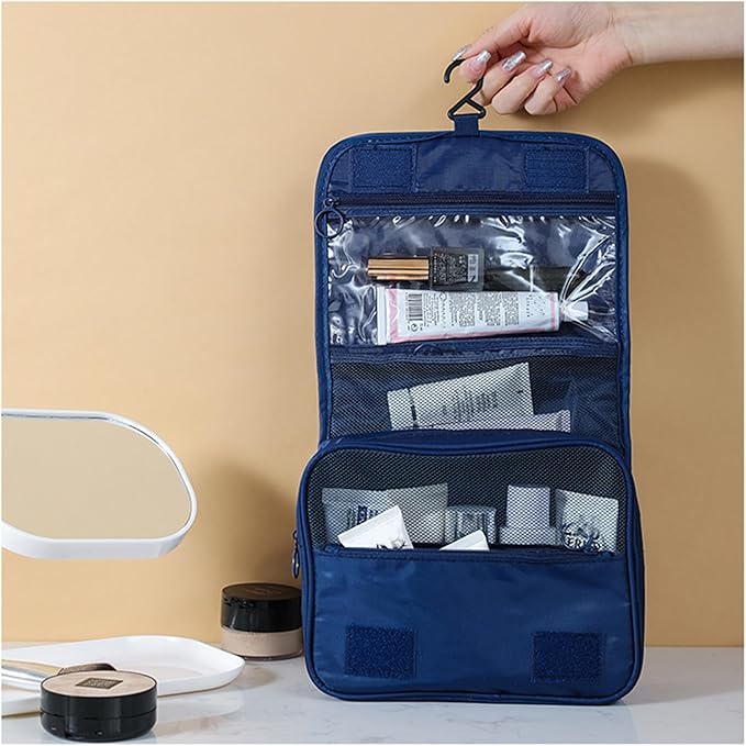 Travel Toiletry Bag with Hook, Hanging Toiletries Bag for Women Makeup and Small Cosmetics Organizer Blue