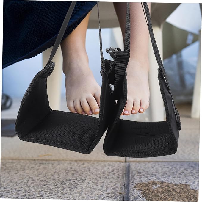 Airplane Footrest Hammock Adjustable Portable Foot Sling for Travel Oxford Cloth for Flights Relax Your Feet at Black