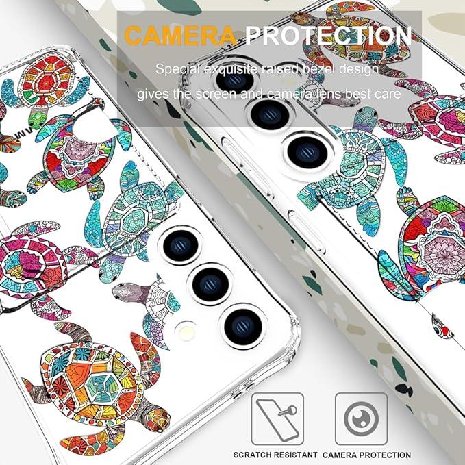 Compatible with Samsung Galaxy S24+ Plus / S25+ Plus Case Card Holder for Women Cute Design,Wallet Phone Cases Transparent Cool Kawaii Protective (Clear Sea Turtles Animal Tribal)