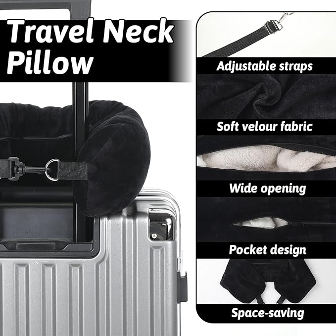 Stuffable Neck Pillow for Travel Adjustable Stuffable Neck Pillow for Airplanes Pillows Stuffed with Clothes Storage No Filler Storage Pillows Fits 5+ Days of Travel Essentials Black