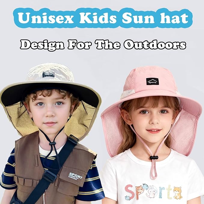 Outdoor Kids Sun Hat with Neck Flap UPF 50+ Quick Dry Beach Hats for Baby Boys Girls Age 2-12 Years Adjustable