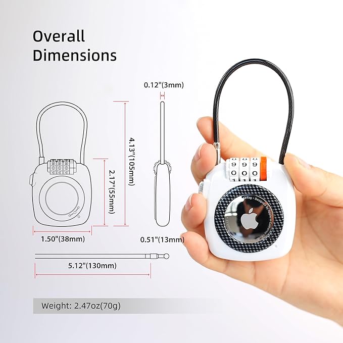 AirTag Holder with Combination Lock, Cable Lock AirTag Case Works with Apple Air Tag Holder, Air Tagholder for Luggage, Backpack, Suitcase, Bike, Kids Travel Safe Locking GPS Tracker Case