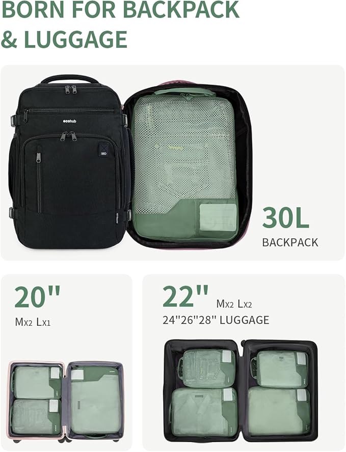 ECOHUB 4 Set Compression Packing Cubes for Travel Essentials, Suitcases Organizer Bags with Tag, Travel Bags Organizer for Luggage, Green-Compress