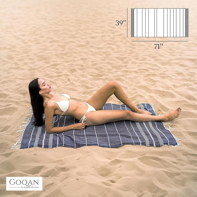 Goqan Turkish Beach Towels Oversized 6 Pack 39x71, Large Beach Blankets, 100% Cotton Sand Free, Quick Dry Towel Set, Pool Essentials for Family on Airplane, Travel, Beach Bag, Lightweight -Black