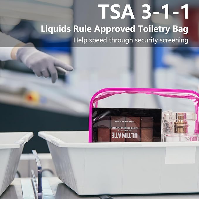 TSA Approved Toiletry Bag, 4 Pcs Clear Toiletries Bags Quart Size Travel Makeup Cosmetic Bag for Women Men, Carry on Airport Airline Compliant Bag (Rose Pink, Pack of 4)