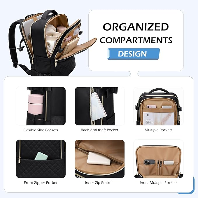 MDODO Travel Backpack for Women Men - Large Carry On Luggage Laptop Backpack Lightweight Daypack Waterproof Causal Bookbag Computer Backpack for College,Travel,Work,Fits 15.6Inch, 36L, Black