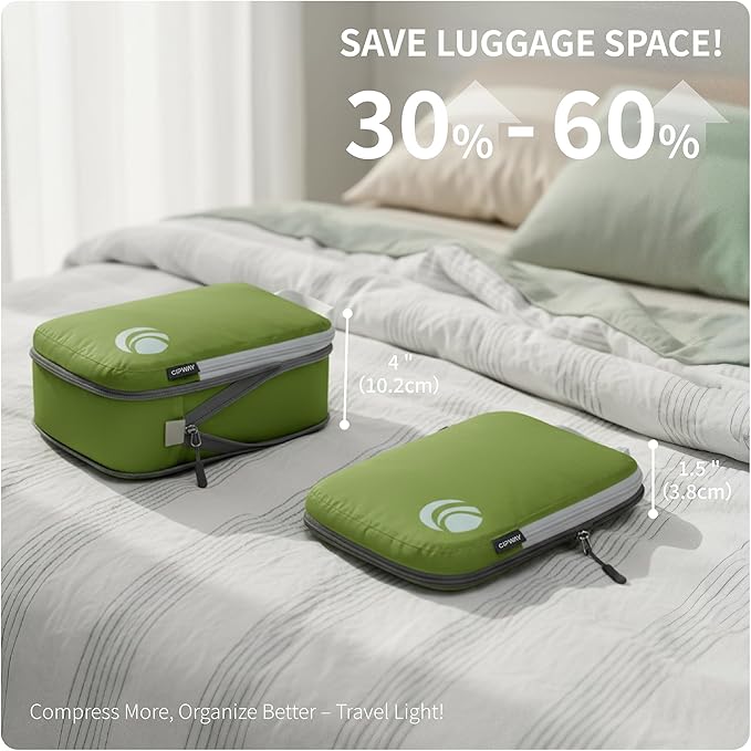 Cipway Compression Packing Cubes Set, Ultralight Expandable Travel Packing Organizers for Carry on Luggage (Green 3pcs)