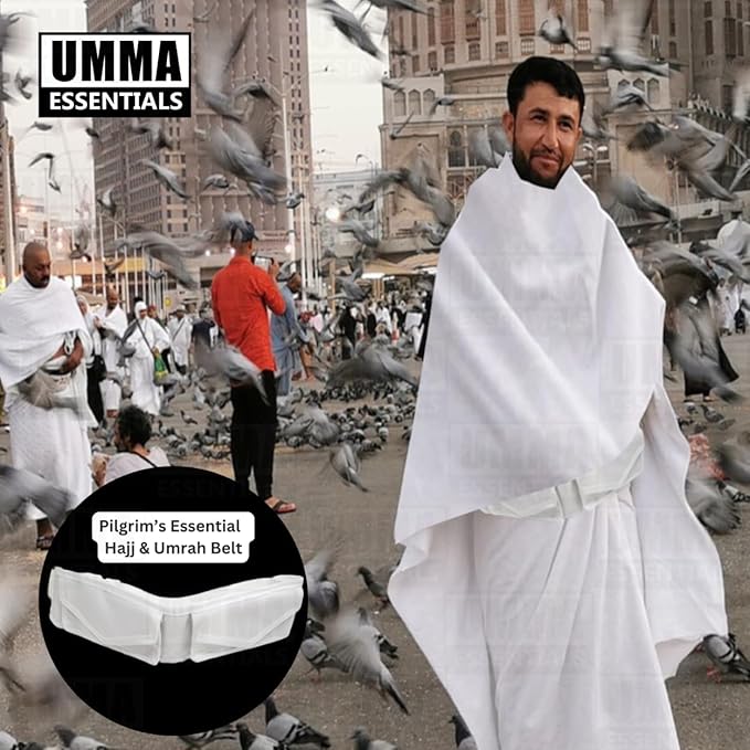 Premium Ahram Ihram Belt for Hajj & Umrah – Hidden Safety Zipper Pockets, Adjustable Waist (23”– 47”), Large Pockets for Cell phone and Sturdy Buckle with Lock Release