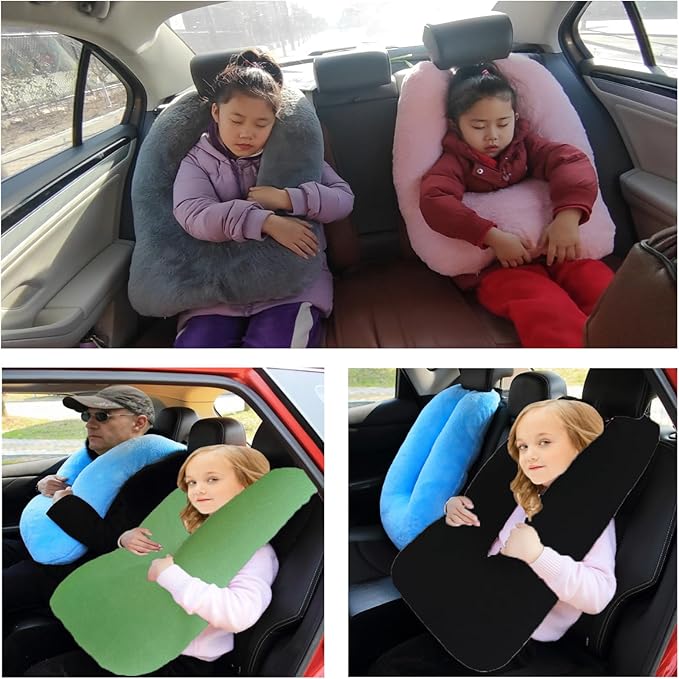 FHSGGP Travel Pillow Car Pillow Kid Car Sleeping The Sleeping Aid for Adults and Kids on Road Trips Sponge Kids Travel Pillow Provides Body and Head Support Gray