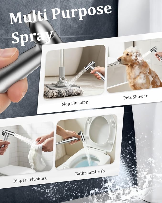 PWERAN Handheld Bidet Sprayer for Toilet with Water Filter, Stainless Jet Spray for Toilet with Adjustable Pressure,47in Leak-Proof Hose for Muslim Shower,Feminine Wash, Diaper Cloth Washing