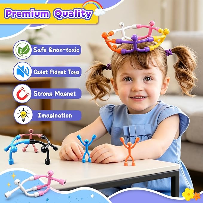 Magnetic Travel Toys for Kids, Magnetic People Figures Fidget Toys Airplane Car Travel Activities Essential, Sensory Toys for ADHD Autism,Desk Toys for Adults Teens Pink 6PC