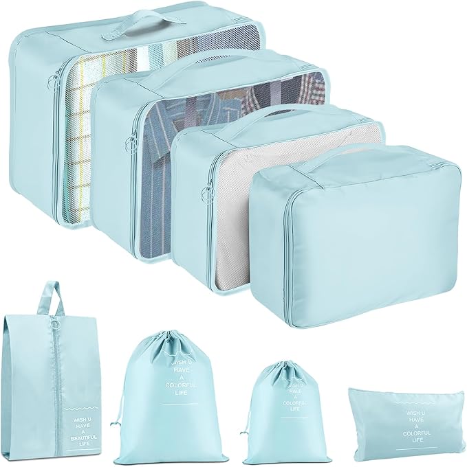 Packing Cubes for Travel - 8 Set Luggage Organizer Bags for Family, Mesh Breathable Travel Essentials Bags Set Durable Travel Packing Cubes for Suitcases