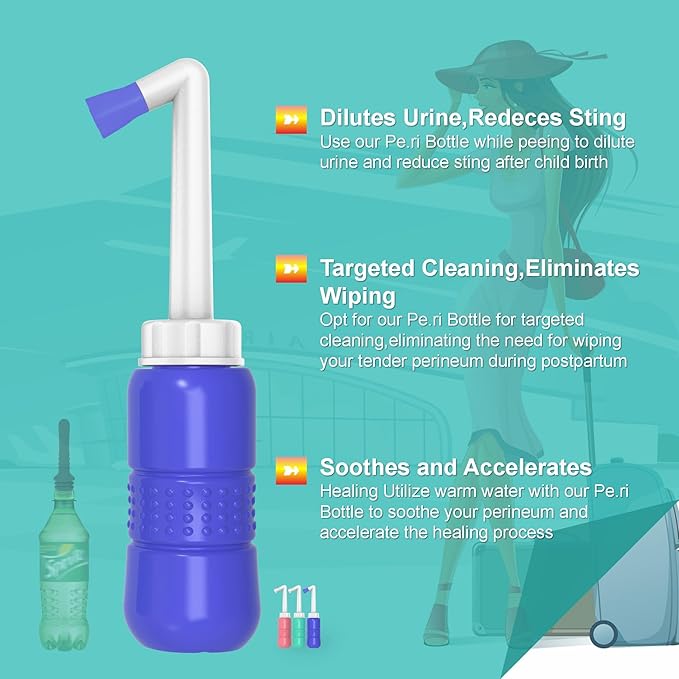 2PCS-Pack 300ml Travel Bidets Bottle Blue+ Black Backpacking Bidet Camping Bidets,Portable Bidet , 10.6oz Peri Bottle - Postpartum and Perineal Care