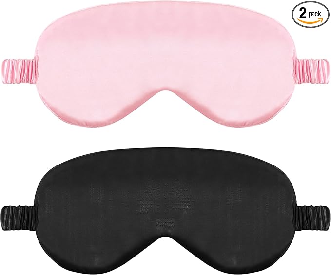2 Pack Sleep Mask Silk Eye Mask Cover for Sleeping, Soft Satin Blindfold with Elastic Strap, Blocks Light and Reduces Puffy Eyes, Comfortable Night Sleeping Mask for Women Men (Black&Pink)