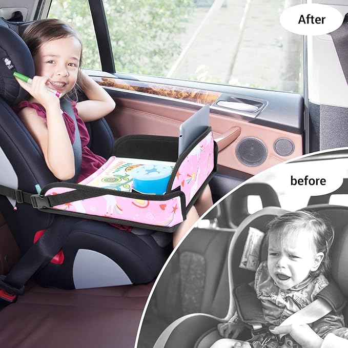 COOLBEBE Kids Travel Tray for Toddler Car Seat, Travel Tray for Airplane, Lap Tray, Carseat Table Tray for Kids, Pink Unicorn, 2 Pack